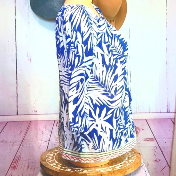 🟢Rafaela Weekend Blue & White Palm Leaf 🍃 Top - Picture 11 of 15